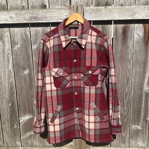 Vintage Eddie Bauer Red and Gray wool Plaid Utility Jacket